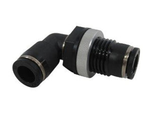 473499 — Elbow, 90 Degree, 1/4 Inch, Qck Connection, Plastic, Blkhd W/Union